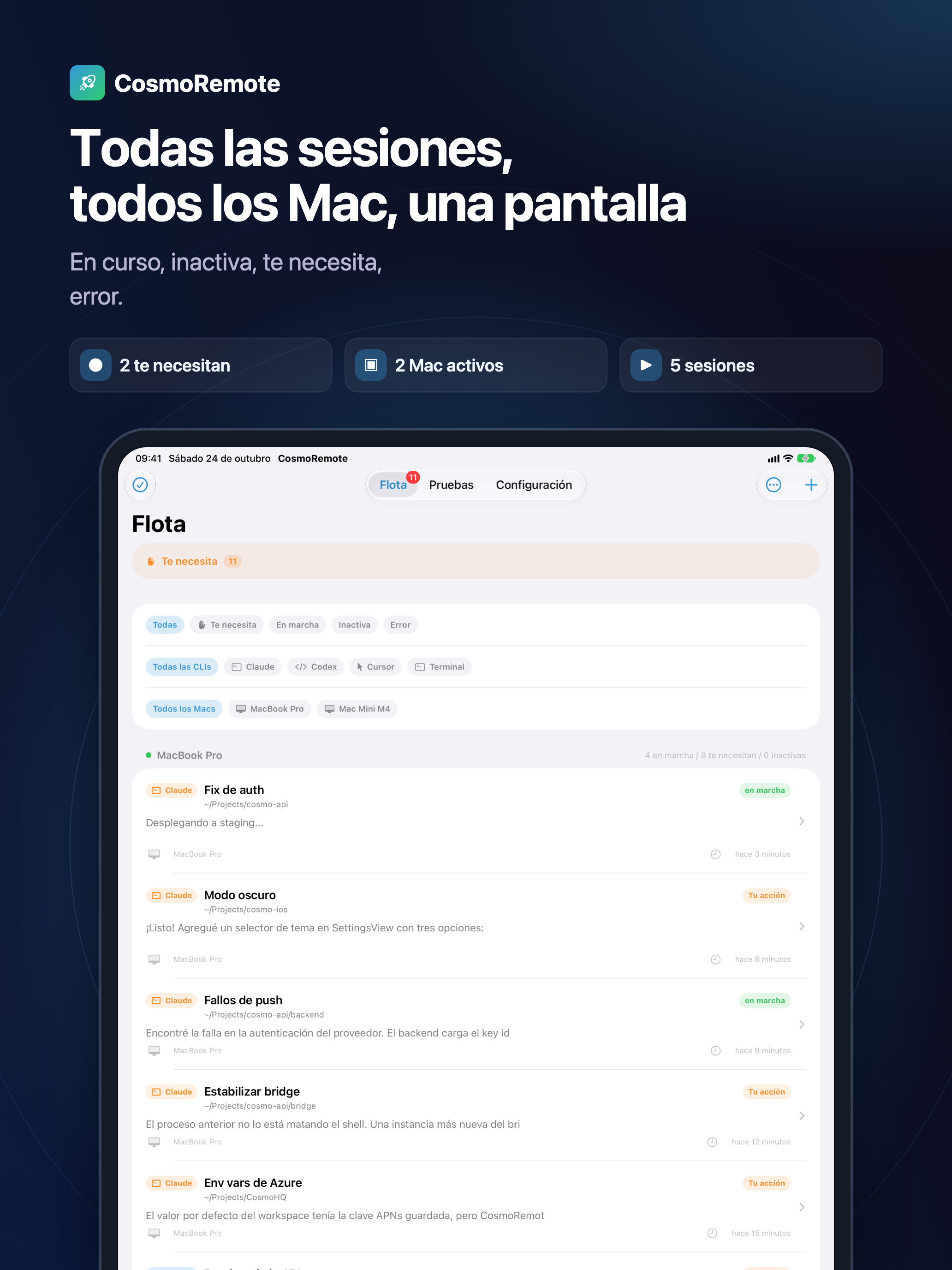 Todas las sesiones, todos los Mac, una pantalla