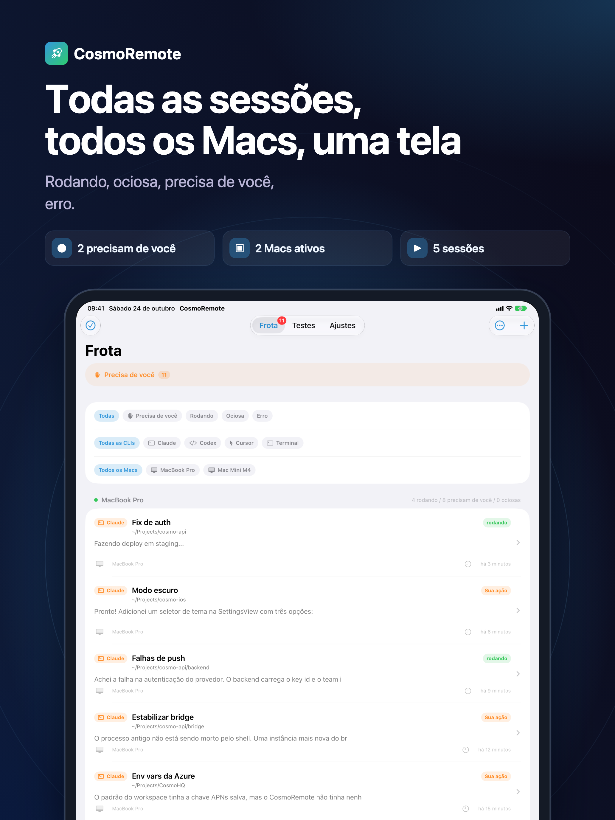 Todas as sessões, todos os Macs, uma tela